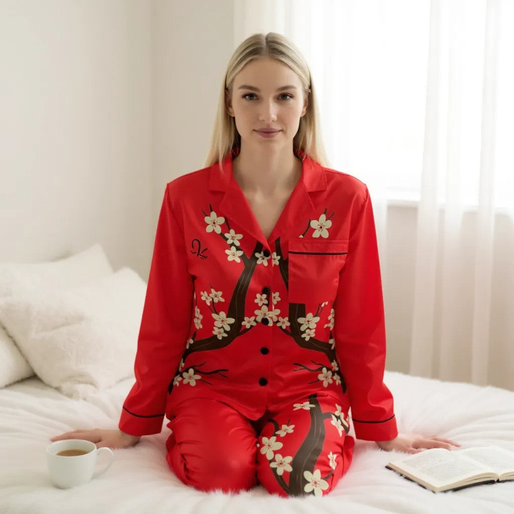 Elegant Floral Satin Pajamas