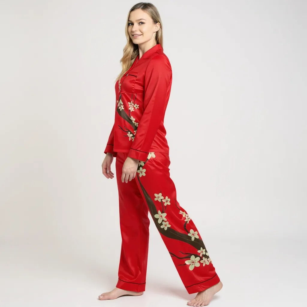 Elegant Floral Satin Pajamas