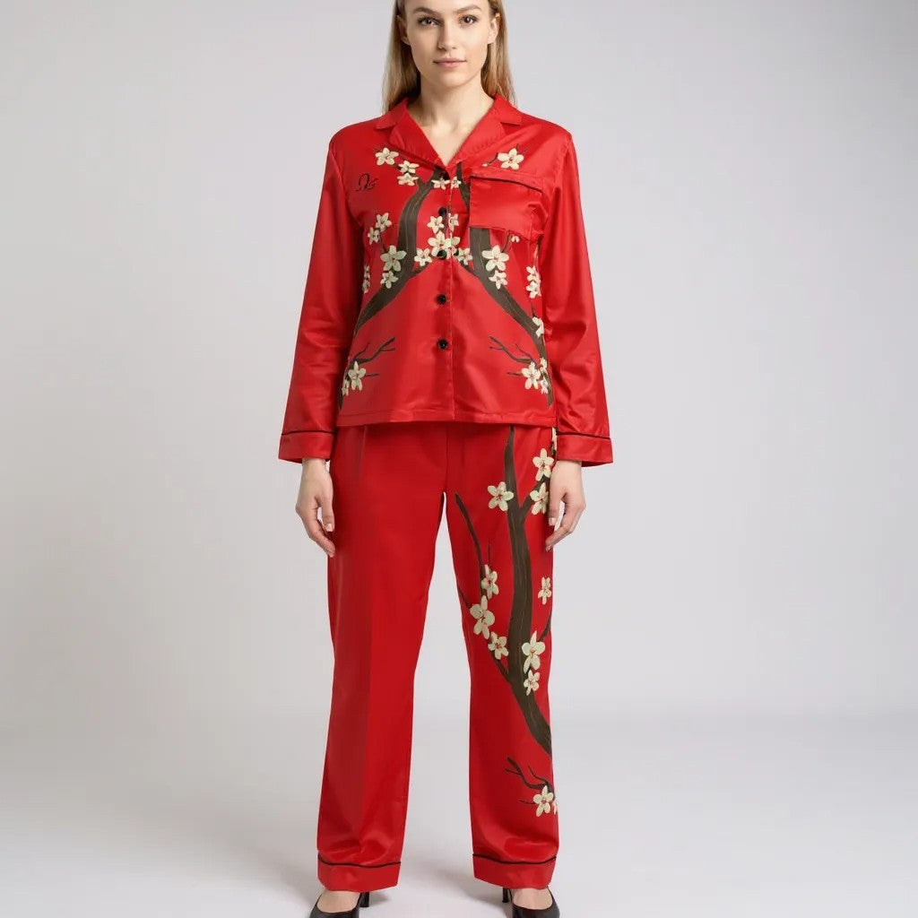 Elegant Floral Satin Pajamas