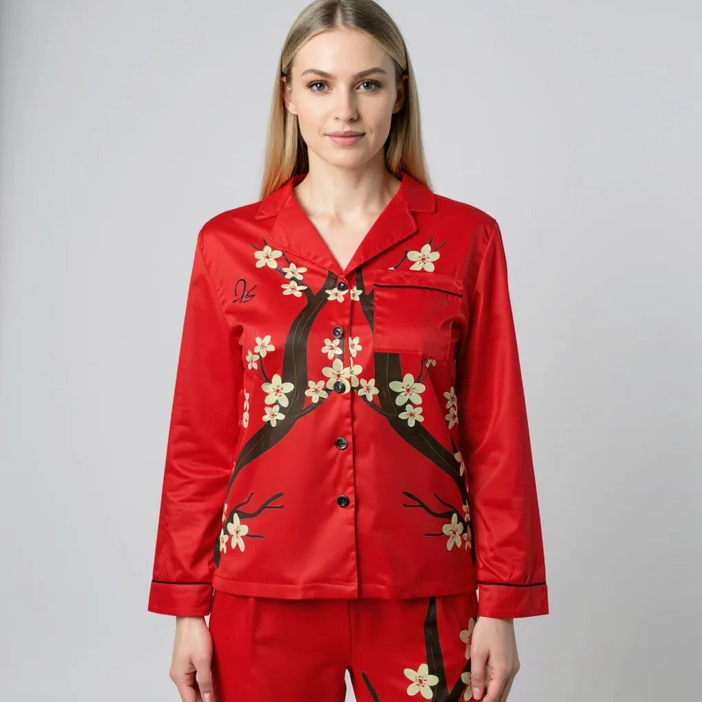 Elegant Floral Satin Pajamas