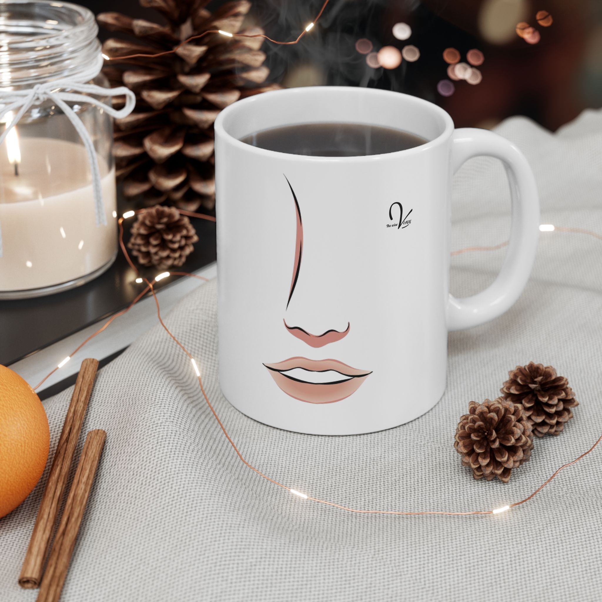 Mug en céramique visage féminin minimaliste