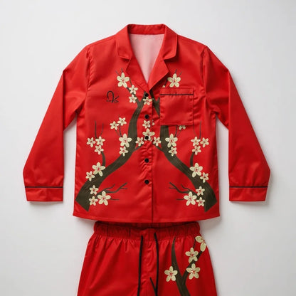 Elegant Floral Satin Pajamas