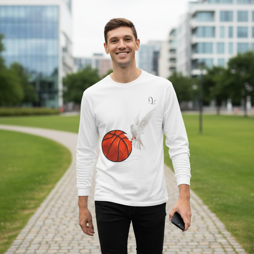 T-shirt manches longues unisexe colombe et basketball
