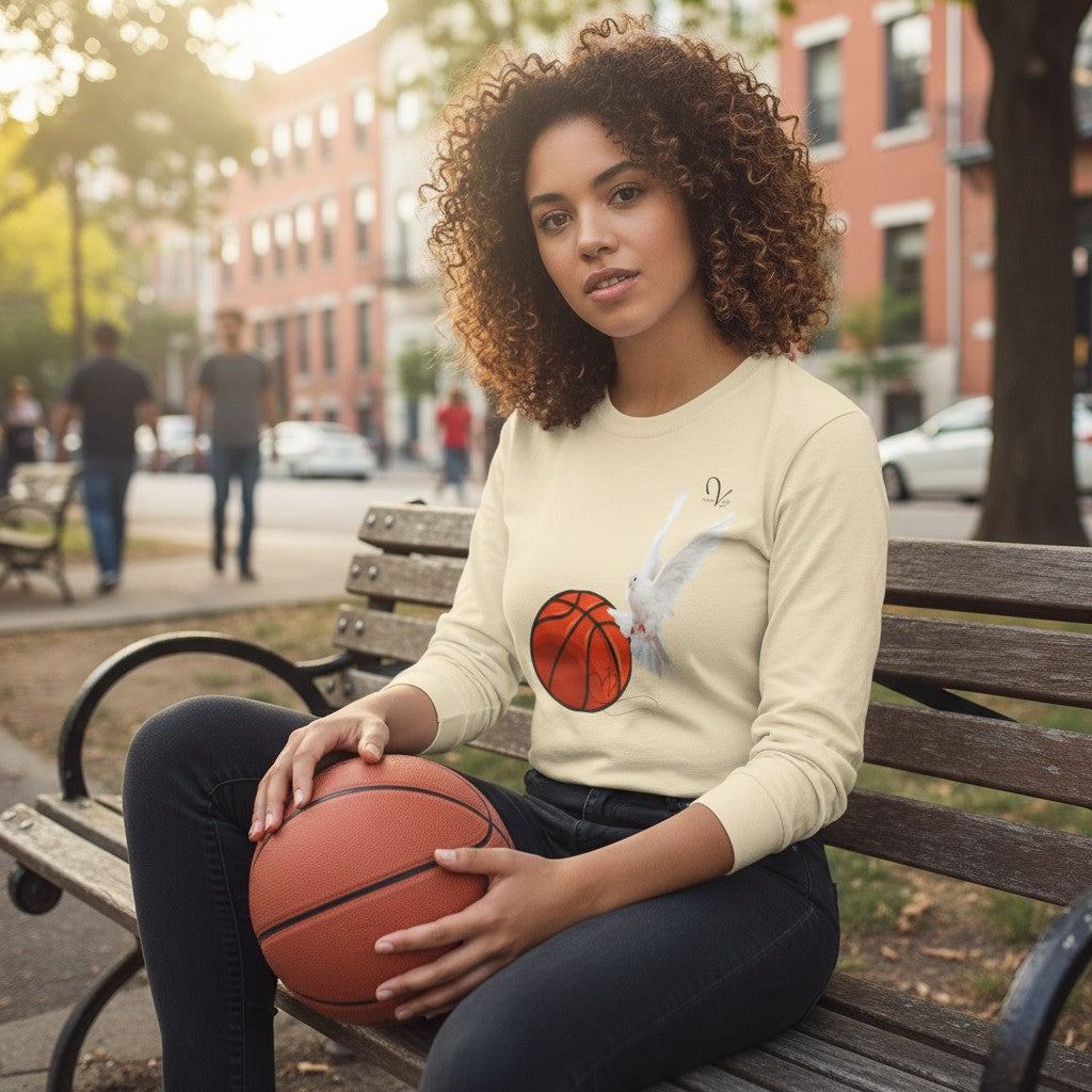 T-shirt manches longues unisexe colombe et basketball