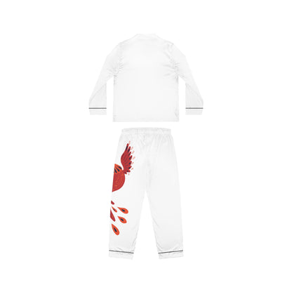 Elegant Women's Satin Pajamas with Artistic Bird Design