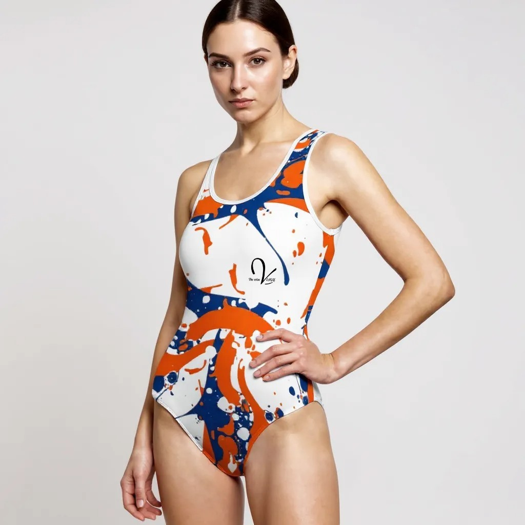 Maillot 1 pièce coloré (Bleu/Orange) - Femme