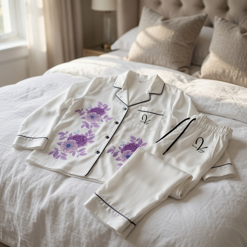 Women's purpleflower satin pyjamas