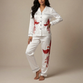 Bird Print Satin Pajamas - Women