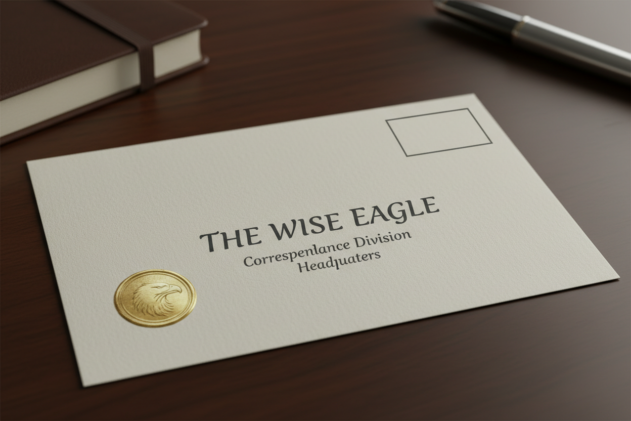 ecrit THE WISE EAGLE sur une lettre a envoyer