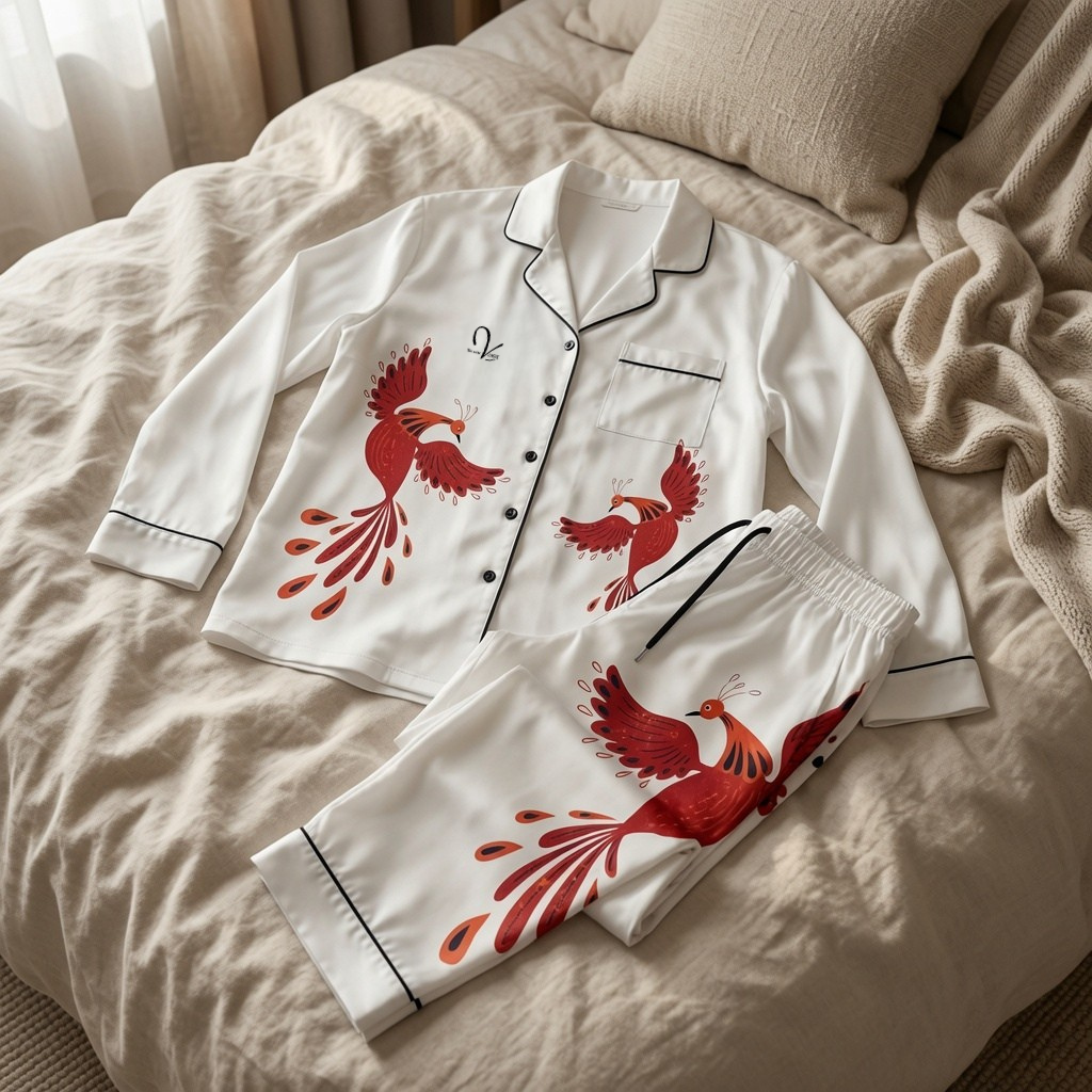 Bird Print Satin Pajamas - Women
